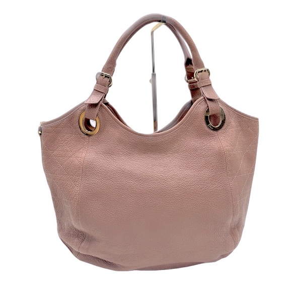 Auth Christian Dior Cannage Quilted Metallic Mauve Pink Leather Bee Hobo Tote - Picture 3 of 15